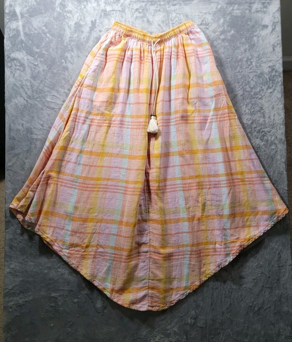 NWT American Eagle XS Linen Blend Pullon Plaid Midi Skirt